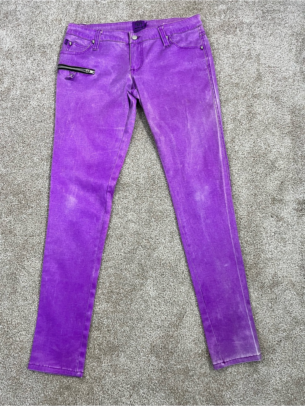 Tripp NYC Purple Coated  Skinny Jeans with Zip Pocket Accent Size 15